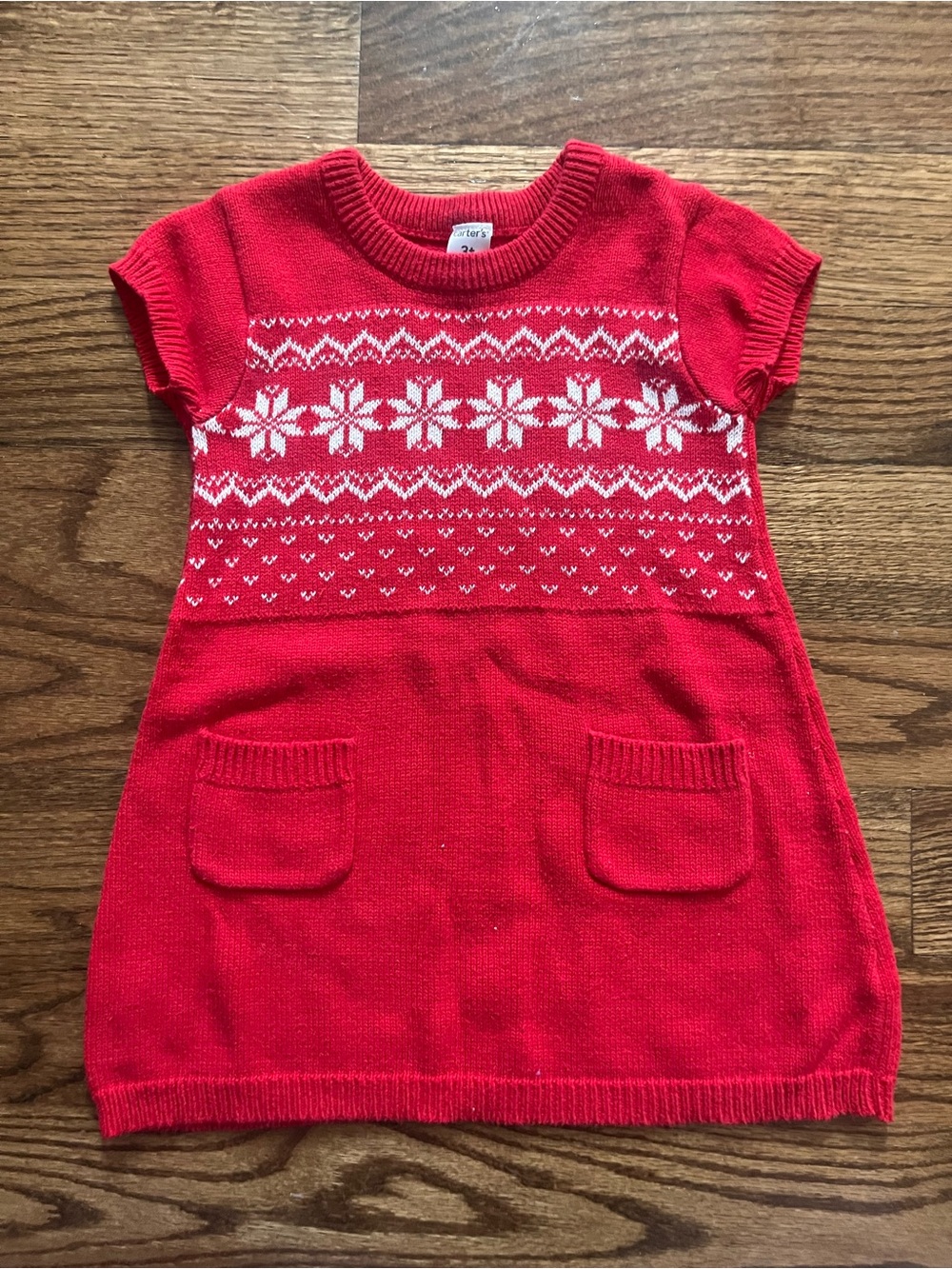 Carter's Red Knit Dress with White Fair Isle Motif